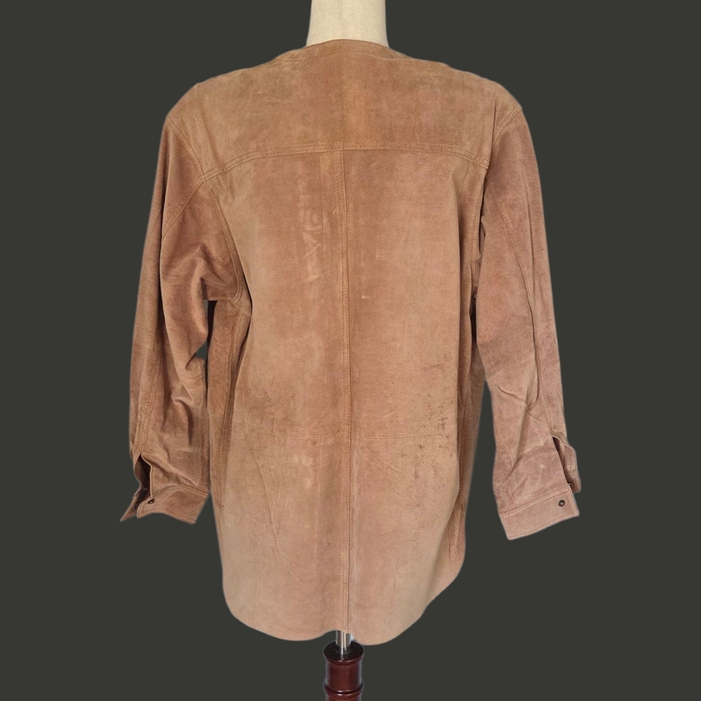 Vintage Tan Brown Leather Utility Jacket M/L Snap Front Shacket 100% Leather - Picture 3 of 12